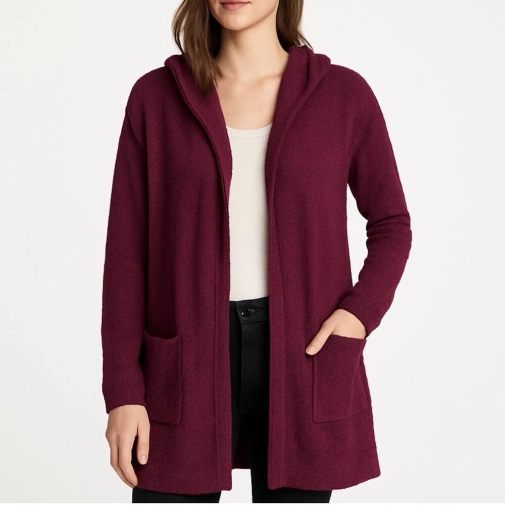 Barefoot Dreams CozyChic Lite Hooded Resort Cardigan In Plum Size Medium